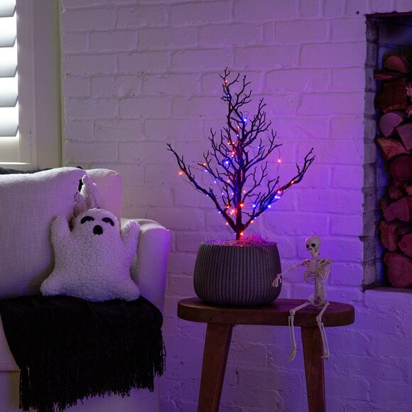 2-ft Pre-Lit Artificial Halloween Black Spooky Twig Tree with 60 Orange Purple Copper Wire String LED Lights - SKU #T5233 - 6