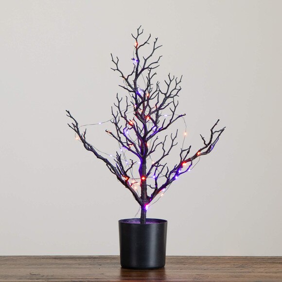 2-ft Pre-Lit Artificial Halloween Black Spooky Twig Tree with 60 Orange Purple Copper Wire String LED Lights - SKU #T5233 - 8