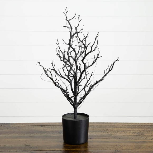 2-ft Pre-Lit Artificial Halloween Black Spooky Twig Tree with 60 Orange Purple Copper Wire String LED Lights - SKU #T5233 - 9