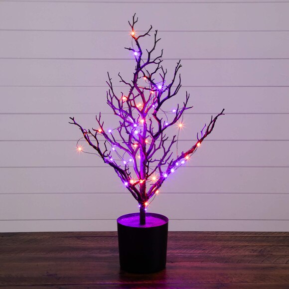 2-ft Pre-Lit Artificial Halloween Black Spooky Twig Tree with 60 Orange Purple Copper Wire String LED Lights - SKU #T5233 - 10