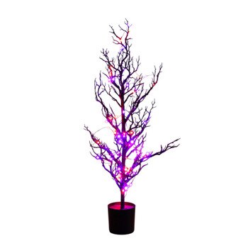 3-ft Pre-Lit Artificial Halloween Black Spooky Twig Tree with 100 Orange Purple Copper Wire String LED Lights - SKU #T5234