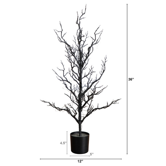 3-ft Pre-Lit Artificial Halloween Black Spooky Twig Tree with 100 Orange Purple Copper Wire String LED Lights - SKU #T5234 - 1