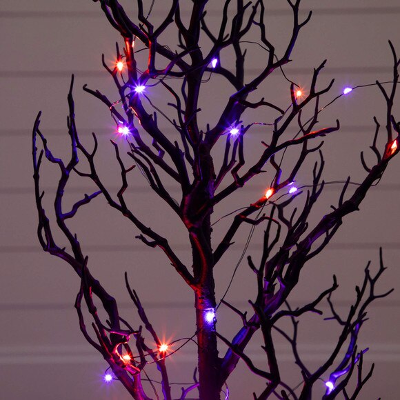 3-ft Pre-Lit Artificial Halloween Black Spooky Twig Tree with 100 Orange Purple Copper Wire String LED Lights - SKU #T5234 - 4