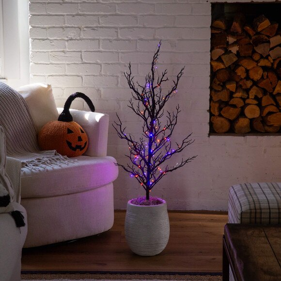 3-ft Pre-Lit Artificial Halloween Black Spooky Twig Tree with 100 Orange Purple Copper Wire String LED Lights - SKU #T5234 - 6