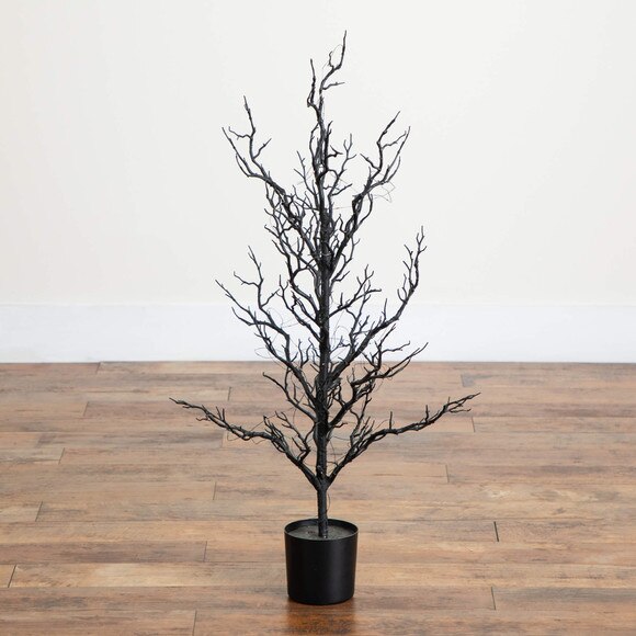 3-ft Pre-Lit Artificial Halloween Black Spooky Twig Tree with 100 Orange Purple Copper Wire String LED Lights - SKU #T5234 - 7
