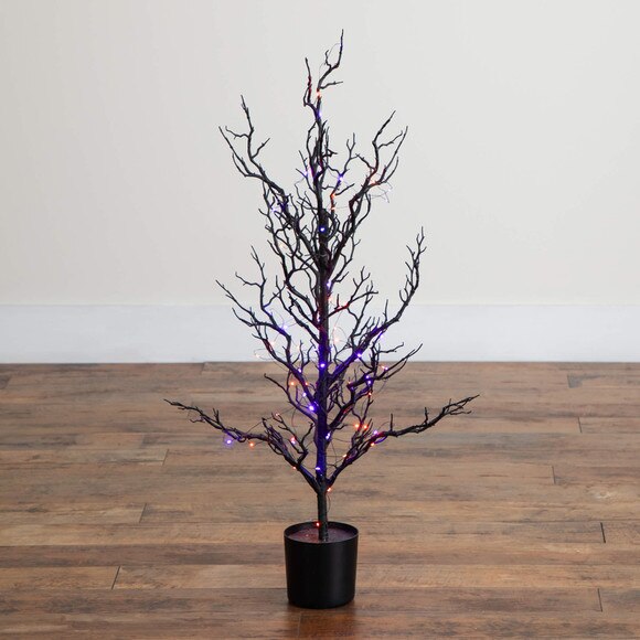 3-ft Pre-Lit Artificial Halloween Black Spooky Twig Tree with 100 Orange Purple Copper Wire String LED Lights - SKU #T5234 - 8
