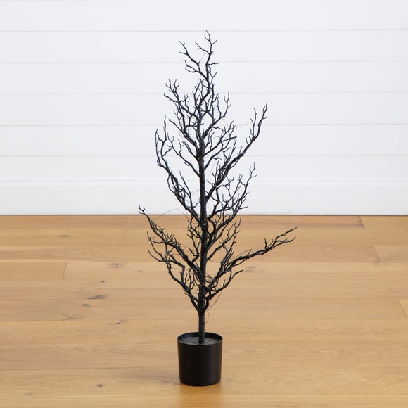 3-ft Pre-Lit Artificial Halloween Black Spooky Twig Tree with 100 Orange Purple Copper Wire String LED Lights - SKU #T5234 - 9