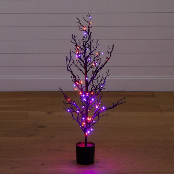 3-ft Pre-Lit Artificial Halloween Black Spooky Twig Tree with 100 Orange Purple Copper Wire String LED Lights - SKU #T5234 - 10