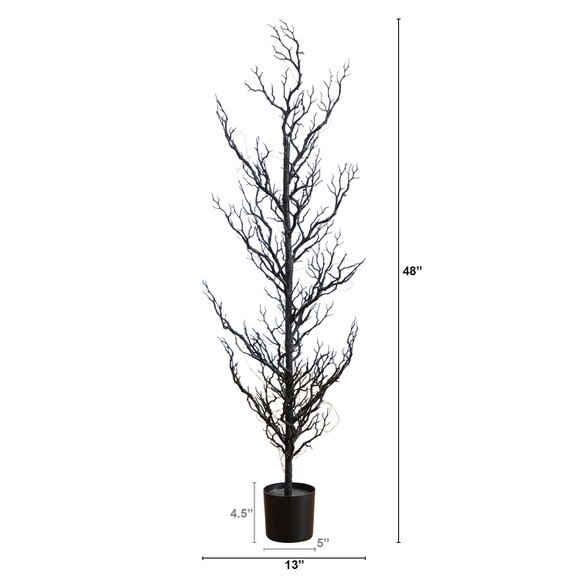4-ft Pre-Lit Artificial Halloween Black Spooky Twig Tree with 160 Orange Purple Copper Wire String LED Lights - SKU #T5235 - 1