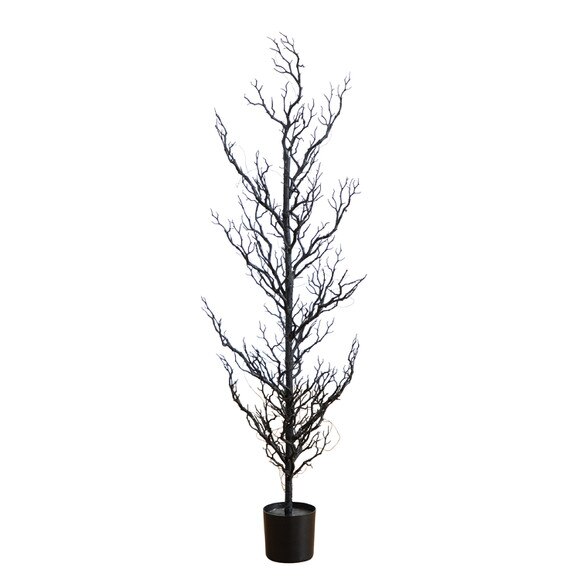 4-ft Pre-Lit Artificial Halloween Black Spooky Twig Tree with 160 Orange Purple Copper Wire String LED Lights - SKU #T5235 - 2