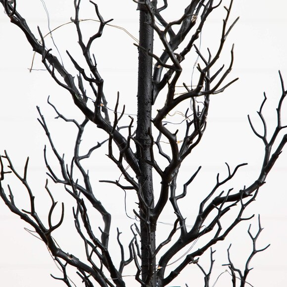 4-ft Pre-Lit Artificial Halloween Black Spooky Twig Tree with 160 Orange Purple Copper Wire String LED Lights - SKU #T5235 - 3