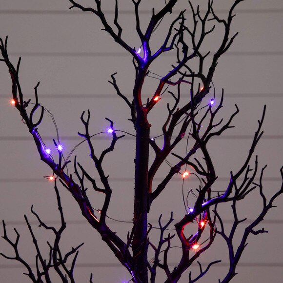 4-ft Pre-Lit Artificial Halloween Black Spooky Twig Tree with 160 Orange Purple Copper Wire String LED Lights - SKU #T5235 - 4