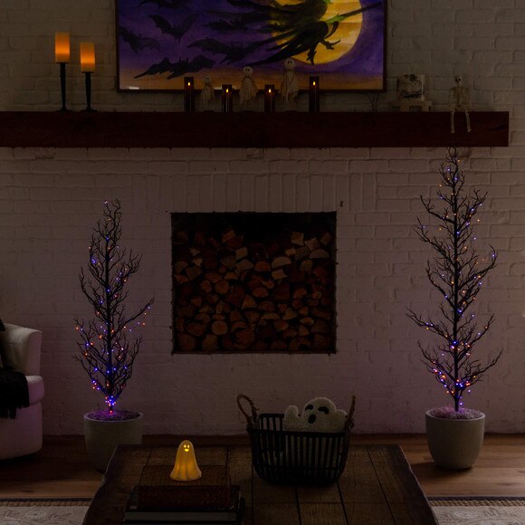 4-ft Pre-Lit Artificial Halloween Black Spooky Twig Tree with 160 Orange Purple Copper Wire String LED Lights - SKU #T5235 - 8