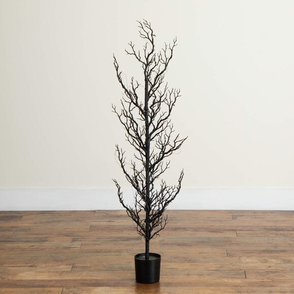 4-ft Pre-Lit Artificial Halloween Black Spooky Twig Tree with 160 Orange Purple Copper Wire String LED Lights - SKU #T5235 - 9