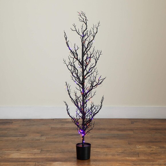 4-ft Pre-Lit Artificial Halloween Black Spooky Twig Tree with 160 Orange Purple Copper Wire String LED Lights - SKU #T5235 - 10