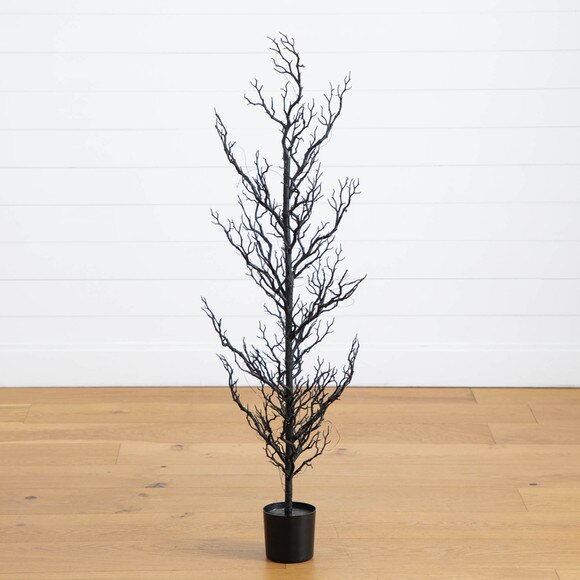 4-ft Pre-Lit Artificial Halloween Black Spooky Twig Tree with 160 Orange Purple Copper Wire String LED Lights - SKU #T5235 - 11