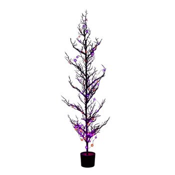 5-ft Pre-Lit Artificial Halloween Black Spooky Twig Tree with 200 Orange Purple Copper Wire String LED Lights - SKU #T5236