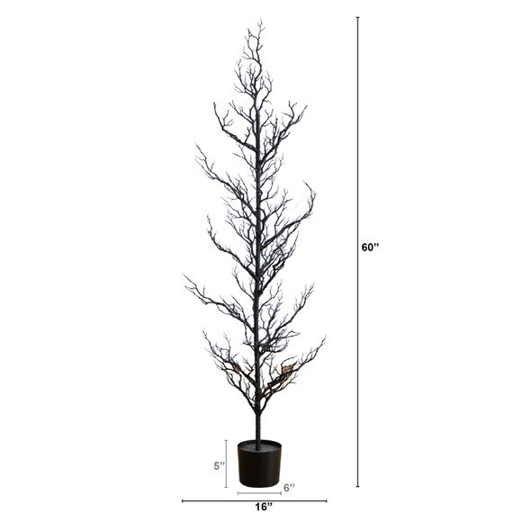 5-ft Pre-Lit Artificial Halloween Black Spooky Twig Tree with 200 Orange Purple Copper Wire String LED Lights - SKU #T5236 - 1