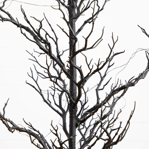 5-ft Pre-Lit Artificial Halloween Black Spooky Twig Tree with 200 Orange Purple Copper Wire String LED Lights - SKU #T5236 - 2