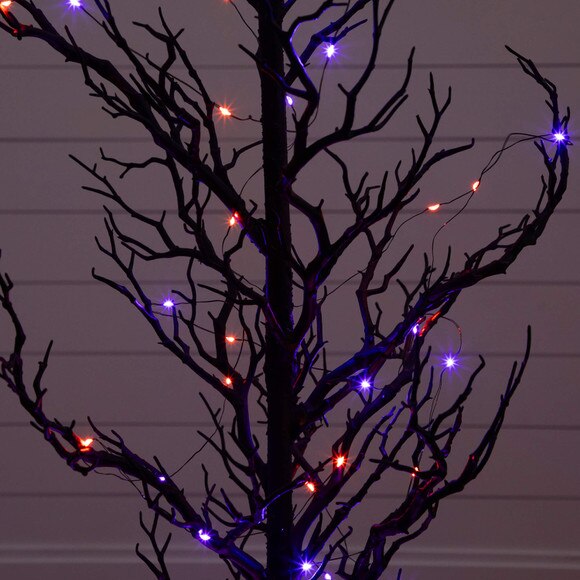 5-ft Pre-Lit Artificial Halloween Black Spooky Twig Tree with 200 Orange Purple Copper Wire String LED Lights - SKU #T5236 - 3