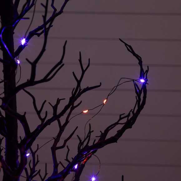 5-ft Pre-Lit Artificial Halloween Black Spooky Twig Tree with 200 Orange Purple Copper Wire String LED Lights - SKU #T5236 - 4