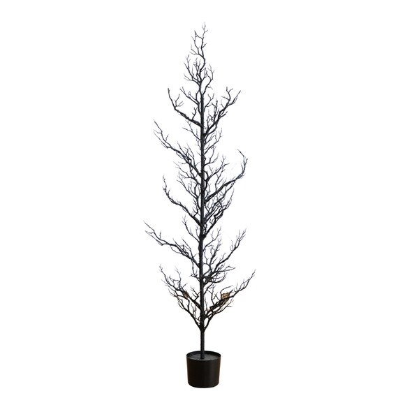 5-ft Pre-Lit Artificial Halloween Black Spooky Twig Tree with 200 Orange Purple Copper Wire String LED Lights - SKU #T5236 - 6