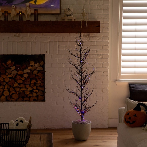 5-ft Pre-Lit Artificial Halloween Black Spooky Twig Tree with 200 Orange Purple Copper Wire String LED Lights - SKU #T5236 - 7