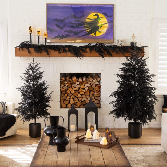 6-ft Artificial Halloween Real Touch Black Norfolk Pine Christmas Tree with Natural Look - SKU #T5244 - 6