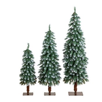 3-ft 4-ft 5-ft Pre-Lit Frosted Artificial Christmas Tree Set with Warm LED Lights - Set of 3 - SKU #T5248