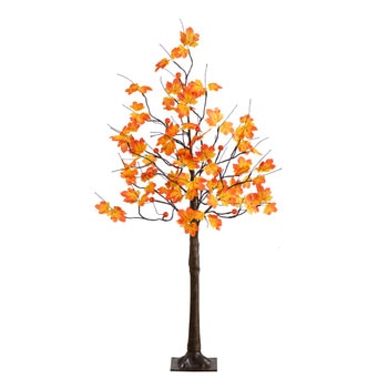 4-ft Pre-Lit Minimalist Autumn Maple Artificial Fall Tree with 56 LED Warm White Orange Pumpkin Shaped Lights - SKU #T5256