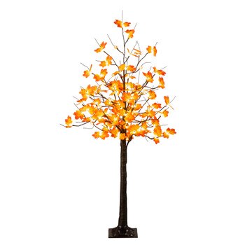 5-ft Pre-Lit Minimalist Autumn Maple Artificial Fall Tree with 96 LED Warm White Orange Pumpkin Shaped Lights - SKU #T5257