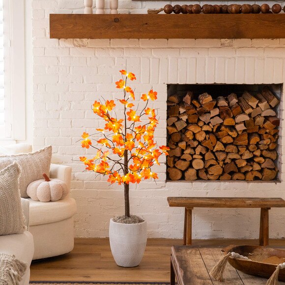 4-ft Pre-Lit Minimalist Autumn Maple Artificial Fall Tree with 56 Warm White LED Lights - SKU #T5258 - 7