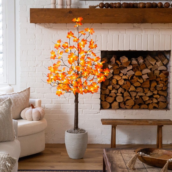 5-ft Pre-Lit Minimalist Autumn Maple Artificial Fall Tree with 96 Warm White LED Lights - SKU #T5259 - 6