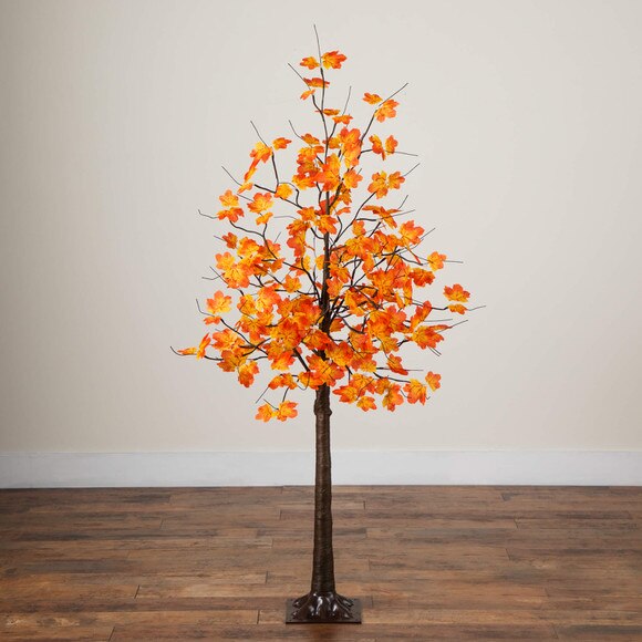 5-ft Pre-Lit Minimalist Autumn Maple Artificial Fall Tree with 96 Warm White LED Lights - SKU #T5259 - 7