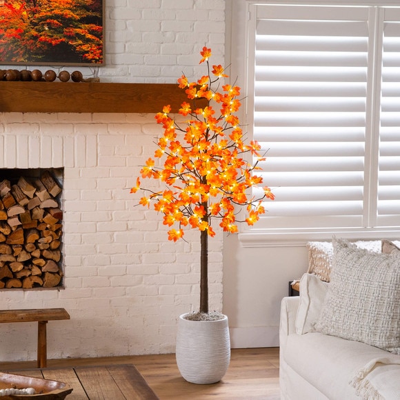 6-ft Pre-Lit Minimalist Autumn Maple Artificial Fall Tree with 120 Warm White LED Lights - SKU #T5260 - 7