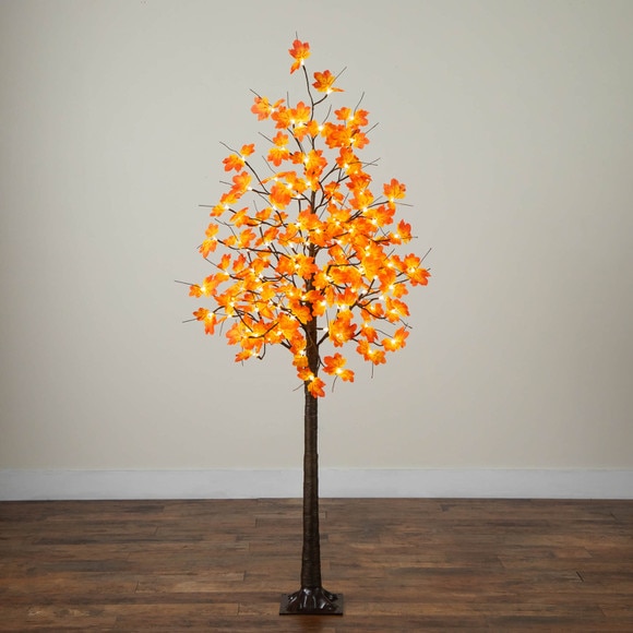 6-ft Pre-Lit Minimalist Autumn Maple Artificial Fall Tree with 120 Warm White LED Lights - SKU #T5260 - 9