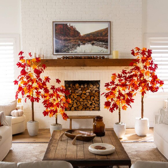 4-ft Pre-Lit Autumn Weeping Maple Artificial Fall Tree with 180 Warm White LED Lights - SKU #T5263 - 8
