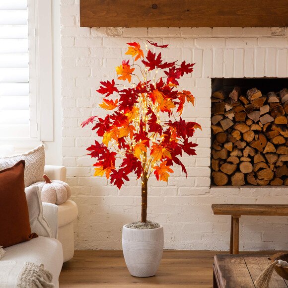 5-ft Pre-Lit Autumn Weeping Maple Artificial Fall Tree with 240 Warm White LED Lights - SKU #T5264 - 3