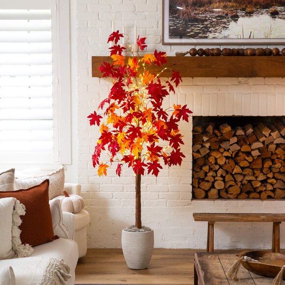 6-ft Pre-Lit Autumn Weeping Maple Artificial Fall Tree with 300 Warm White LED Lights - SKU #T5265 - 7