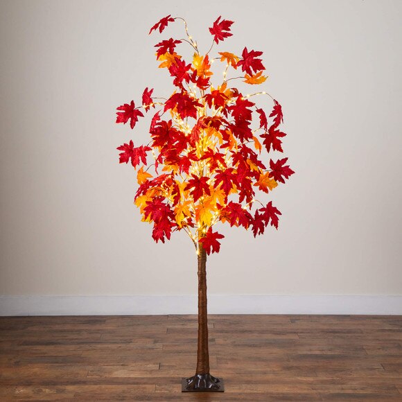 6-ft Pre-Lit Autumn Weeping Maple Artificial Fall Tree with 300 Warm White LED Lights - SKU #T5265 - 11