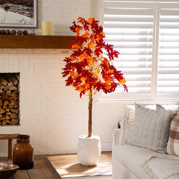 7-ft Pre-Lit Autumn Weeping Maple Artificial Fall Tree with 450 Warm White LED Lights - SKU #T5266 - 7