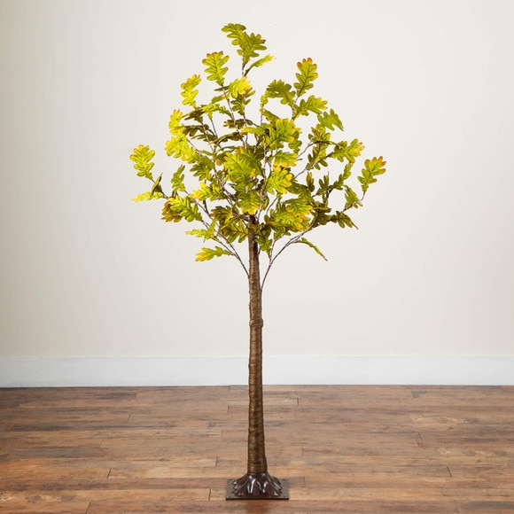 6-ft Pre-Lit Green Autumn Oak Artificial Fall Tree with 250 Warm White LED Lights - SKU #T5269 - 8