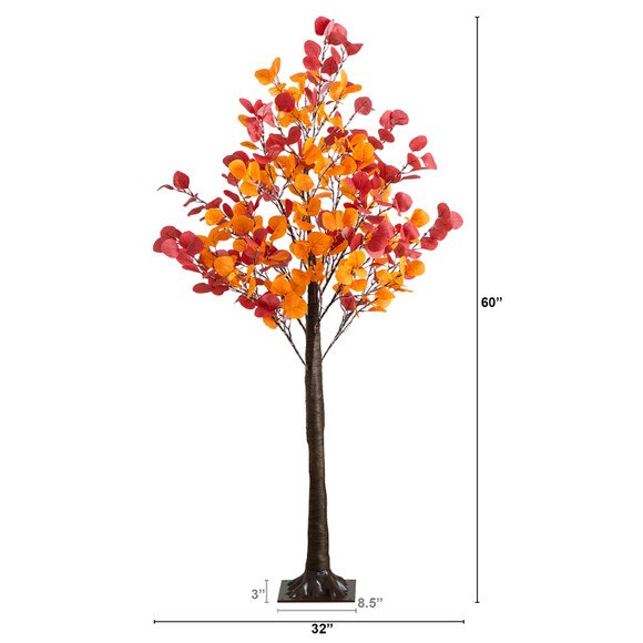 5-ft Pre-Lit Bright Autumn Eucalyptus Artificial Fall Tree with 300 Warm White LED Lights - SKU #T5273 - 1