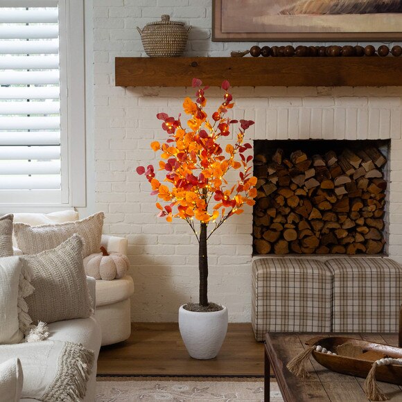 5-ft Pre-Lit Bright Autumn Eucalyptus Artificial Fall Tree with 300 Warm White LED Lights - SKU #T5273 - 6