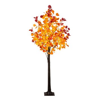6-ft Pre-Lit Bright Autumn Eucalyptus Artificial Fall Tree with 420 Warm White LED Lights - SKU #T5274