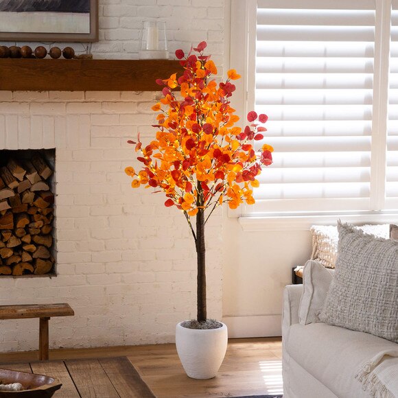 6-ft Pre-Lit Bright Autumn Eucalyptus Artificial Fall Tree with 420 Warm White LED Lights - SKU #T5274 - 7