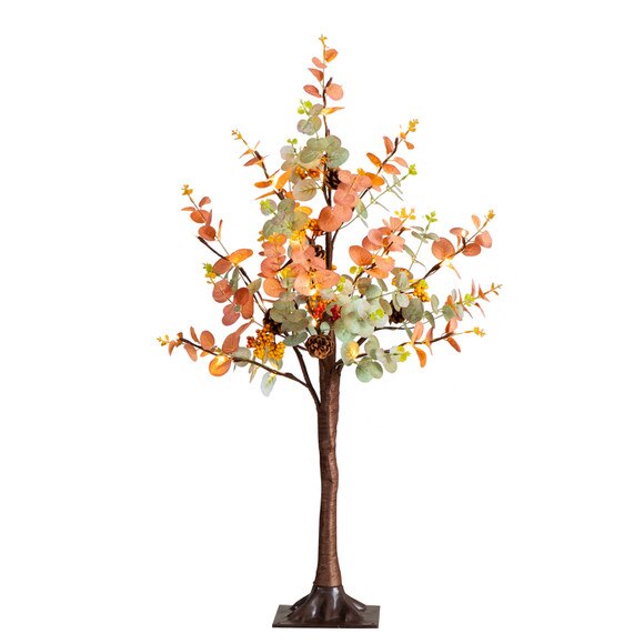 3-ft Pre-Lit Autumn Eucalyptus Artificial Fall Tree with Pinecones Berries and 36 Warm White LED Lights - SKU #T5275