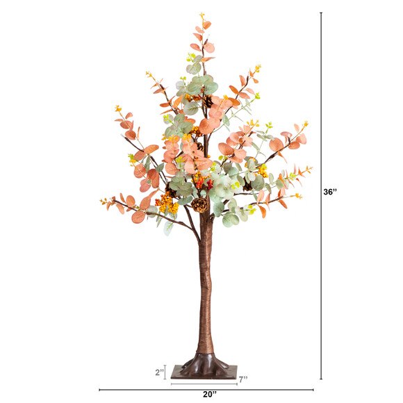 3-ft Pre-Lit Autumn Eucalyptus Artificial Fall Tree with Pinecones Berries and 36 Warm White LED Lights - SKU #T5275 - 1