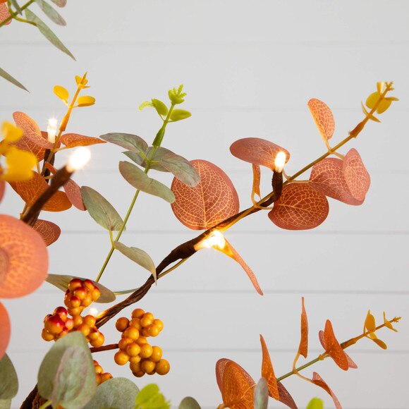 3-ft Pre-Lit Autumn Eucalyptus Artificial Fall Tree with Pinecones Berries and 36 Warm White LED Lights - SKU #T5275 - 3
