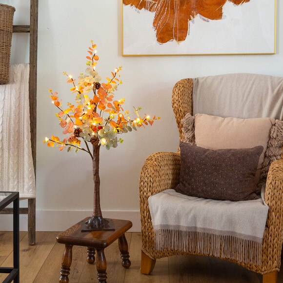 3-ft Pre-Lit Autumn Eucalyptus Artificial Fall Tree with Pinecones Berries and 36 Warm White LED Lights - SKU #T5275 - 7